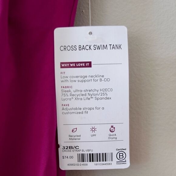 ATHLETA Cross Back Swim Tank, Magenta Pink, Size 32B/C NWT $74 - Picture 6 of 14